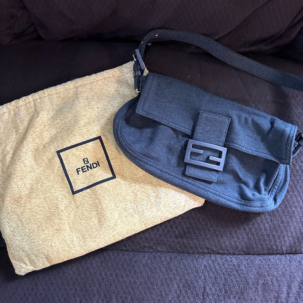 Fendi Baguette Vintage Flannel Wool Fabric Gray and Grey Buckle Fall/Winter